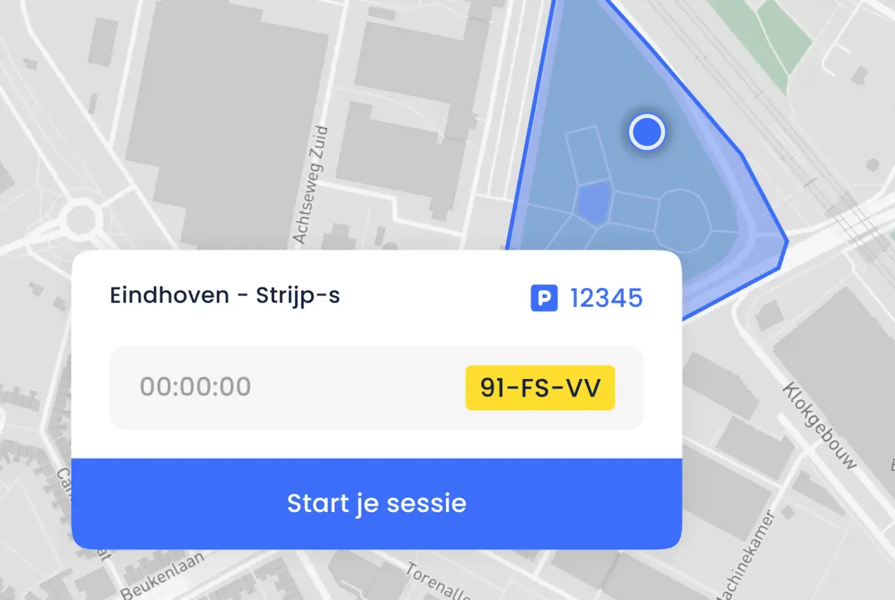 Kaart met parkeerzone en startknop