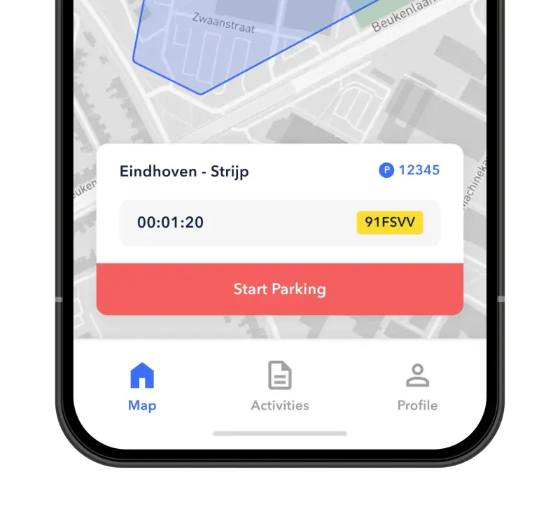 SimplePark app screen showing active parking session